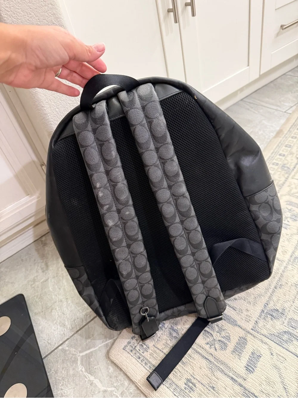 Coach Men’s Large Black Signature Backpack Leather Trim